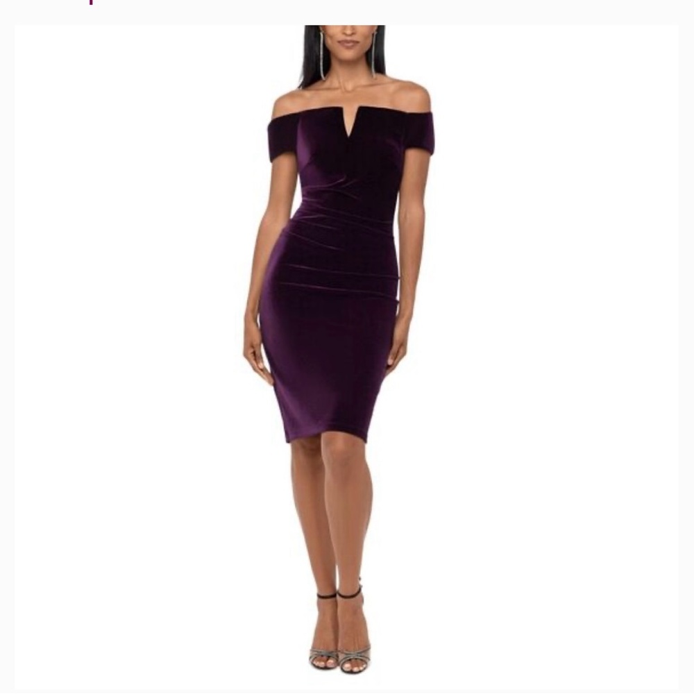 Xscape Strapless Velvet Purple Dress
